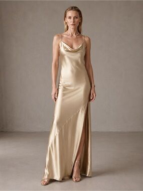 Park & Fifth Gold Satin Cowl Neck Slip Dress size S